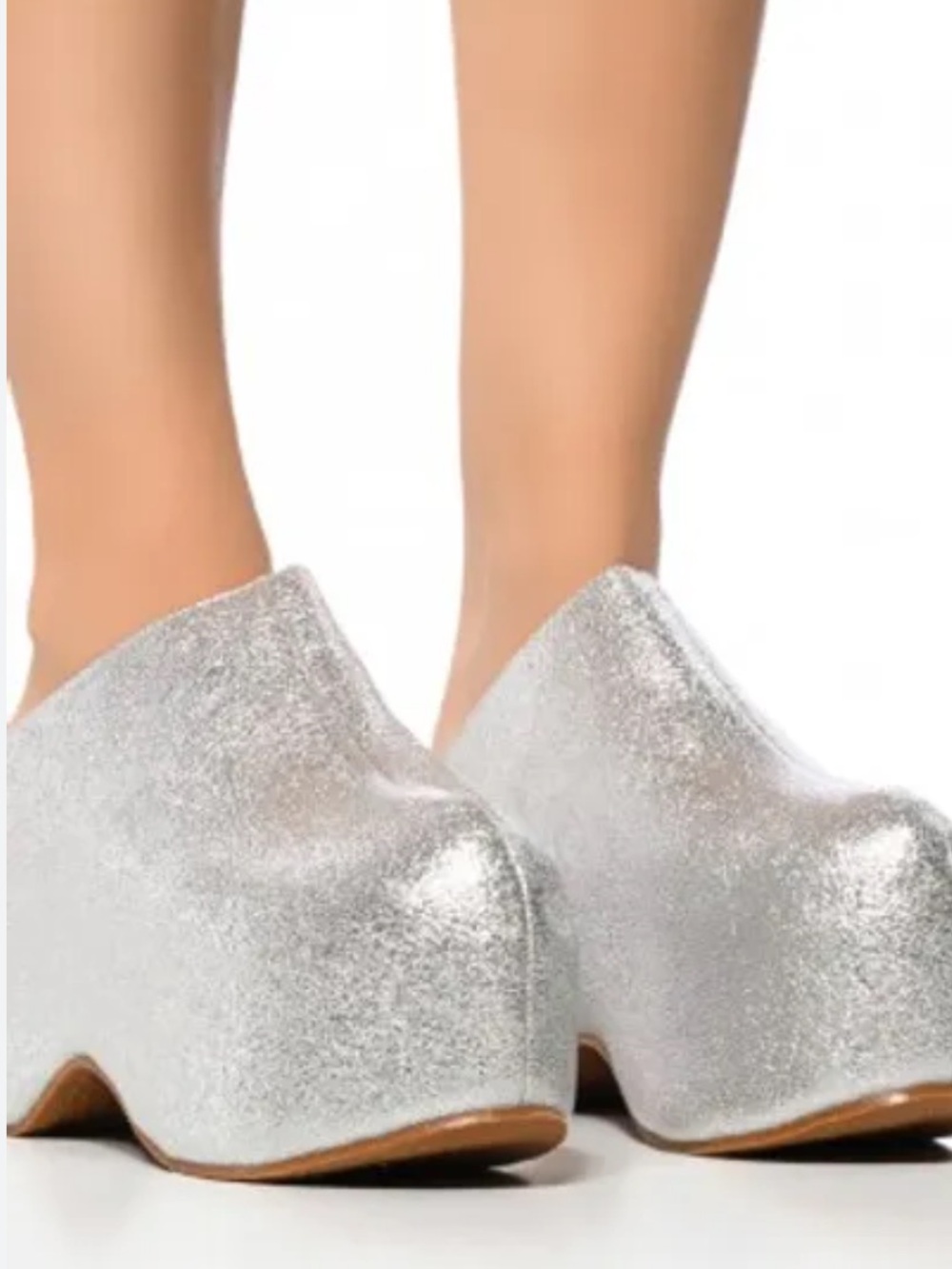 AZALEA WANG Lizzy Metallic silver Platform mule Clog shoes Sz 9